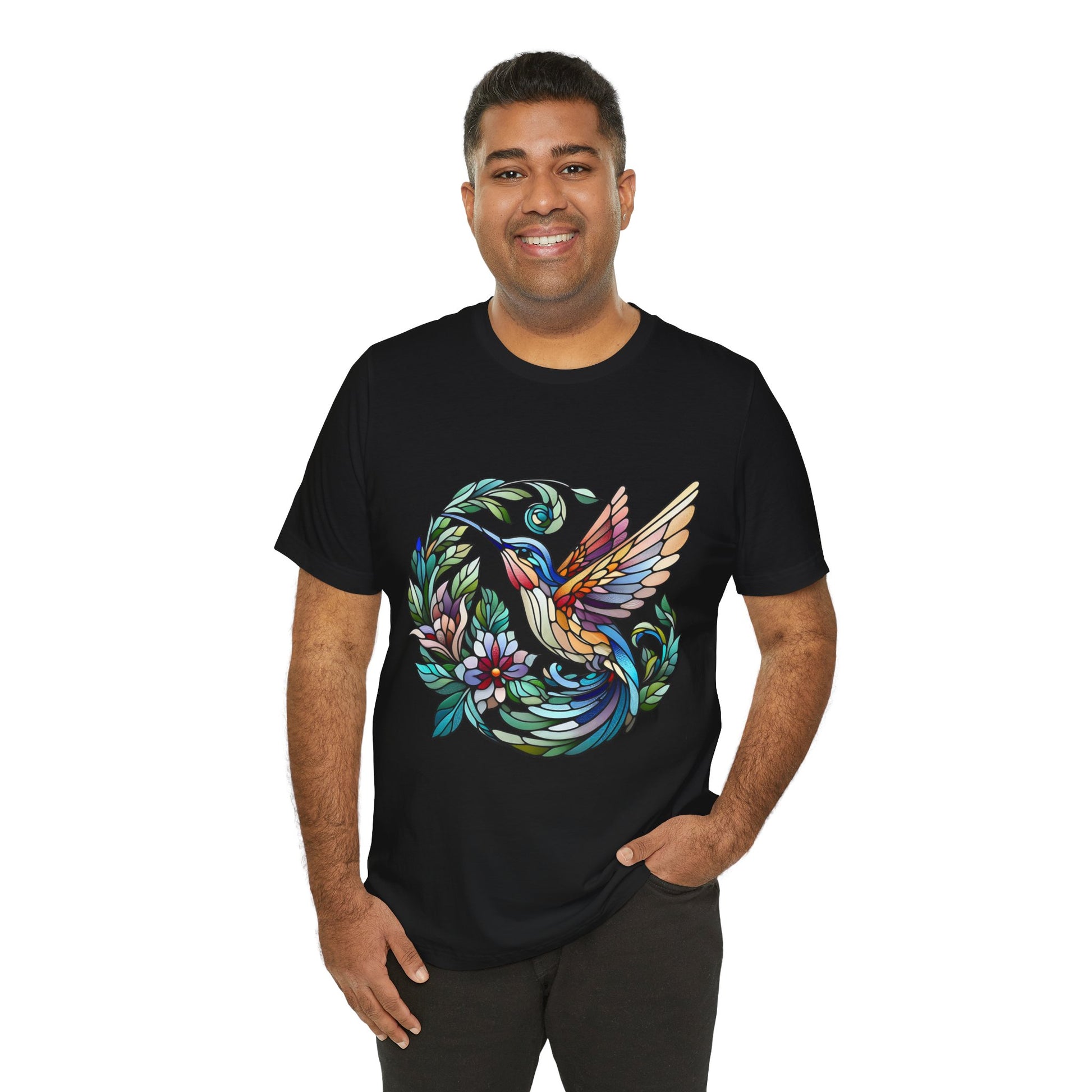 Stained Glass Hummingbird Tee – Vibrant Nature Shirt - WhimSpin - https://whimspin.com
