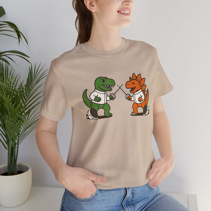 Dinosaur Fencing T-Shirt – T-Rex vs Stegosaurus Tee