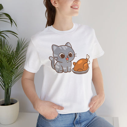Thanksgiving Cat T-Shirt – Cute Hungry Cat and Turkey Tee