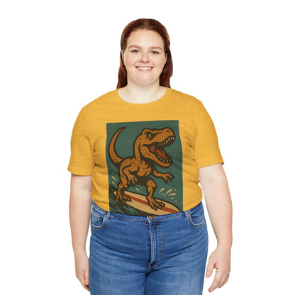 Surfing T-Rex T-Shirt – Funny Dinosaur Graphic Tee for Summer Vibes - WhimSpin - https://whimspin.com