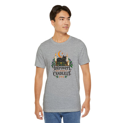 Introvert But Make It Candlelit T-shirt - Witchy Bookish Cat Tee