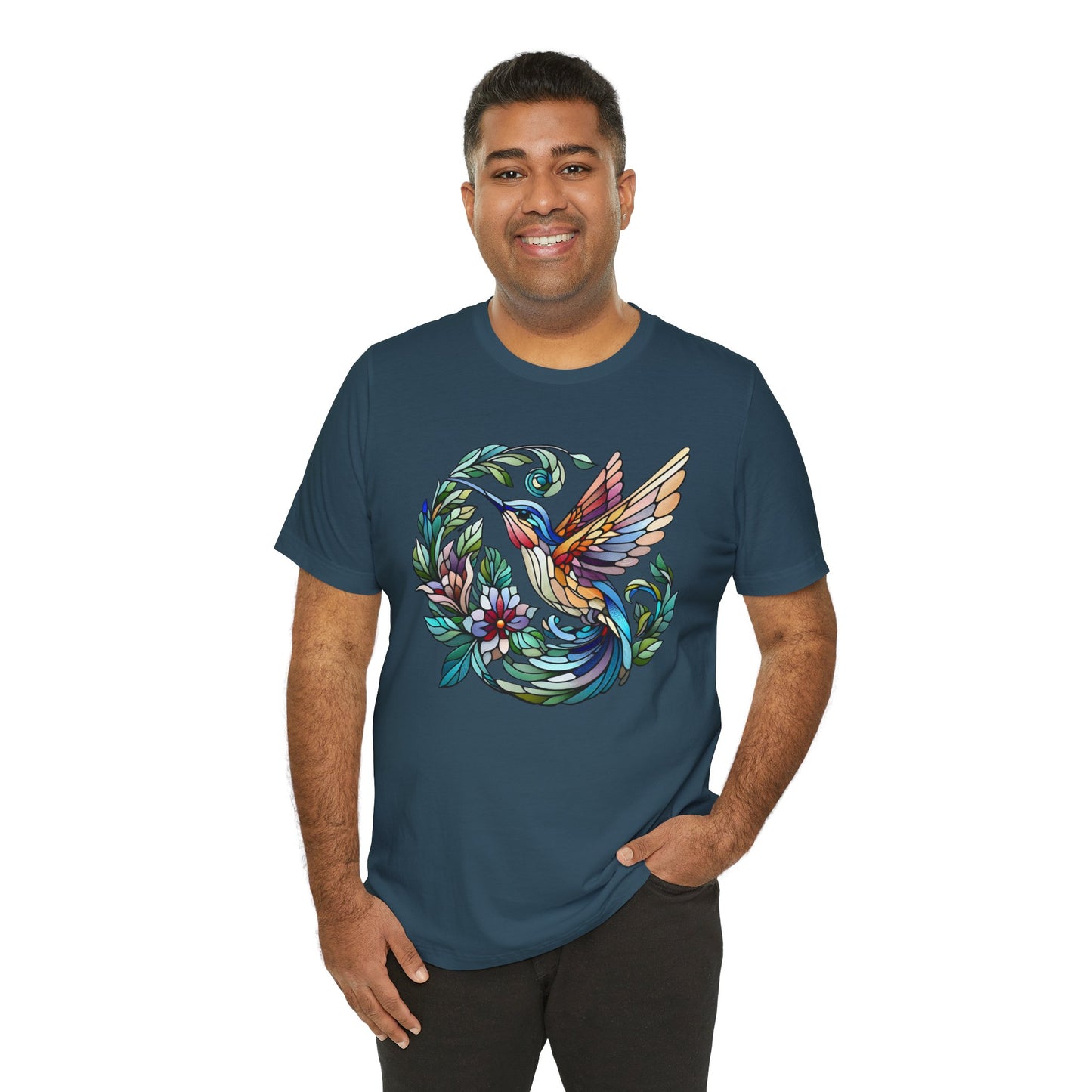 Stained Glass Hummingbird Tee – Vibrant Nature Shirt