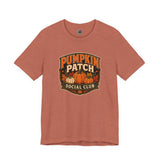 Rust orange graphic T-shirt with Pumpkin Patch Social Club pumpkin logo