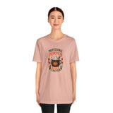 Light pink crewneck t-shirt with pumpkin-spice 