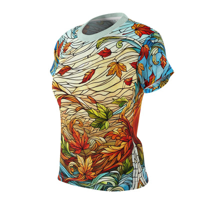 Stained Glass Autumn Leaves AOP Women’s Shirt – Art Deco Fall Tee