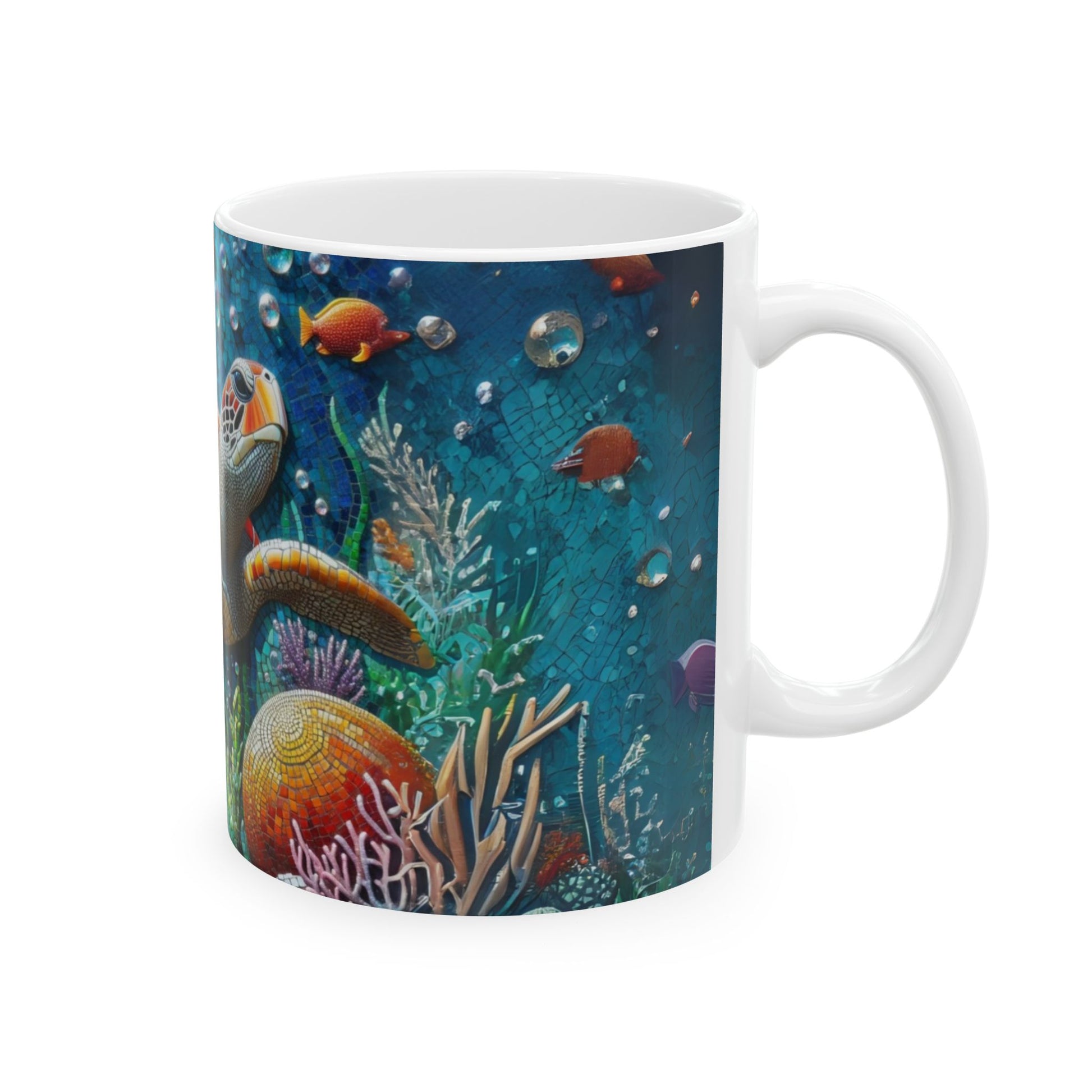 Ocean Mosaic Turtle Mug – Artistic Sea Life Coffee Cup - WhimSpin - https://whimspin.com