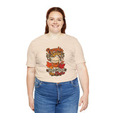 Soft cream crewneck T-shirt with “Pumpkin Spice Has Entered the Chat” graphic