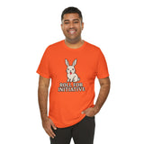 Orange crew-neck t-shirt featuring a white rabbit and “Roll for Initiative” text