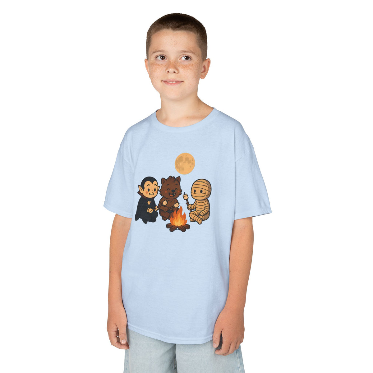 Kids Halloween Monsters Campfire T-Shirt – Cute Spooky Tee