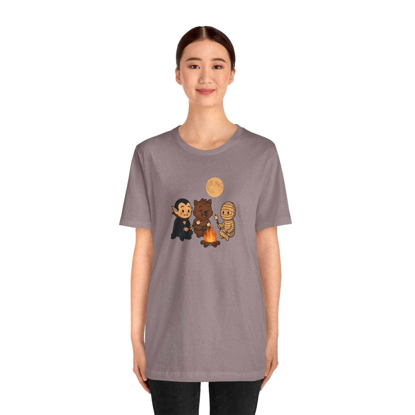 Halloween Monsters Campfire T-Shirt – Cute Monster Shirt with Roasting Marshmallows