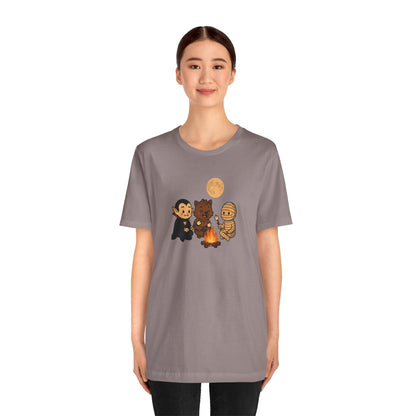Halloween Monsters Campfire T-Shirt – Cute Monster Shirt with Roasting Marshmallows