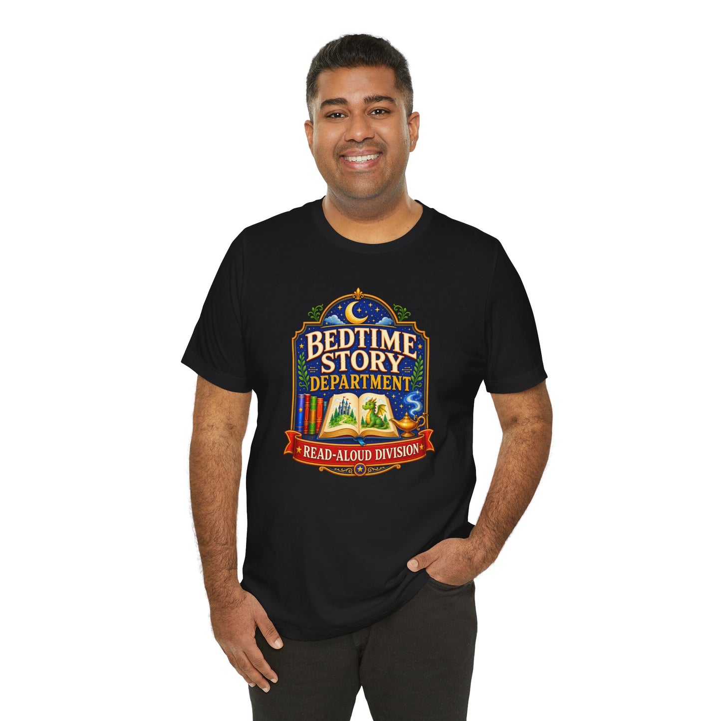 Bedtime Story Department T-Shirt – Read-Aloud Parent Tee