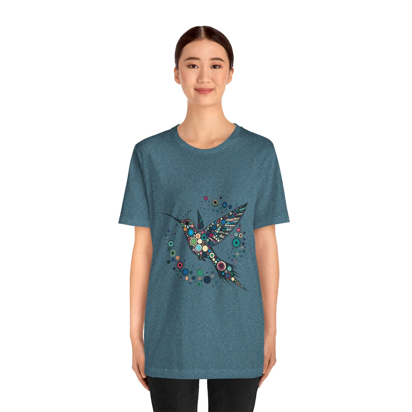 Hummingbird Dot Art T-Shirt – Colorful Nature-Inspired Graphic Tee