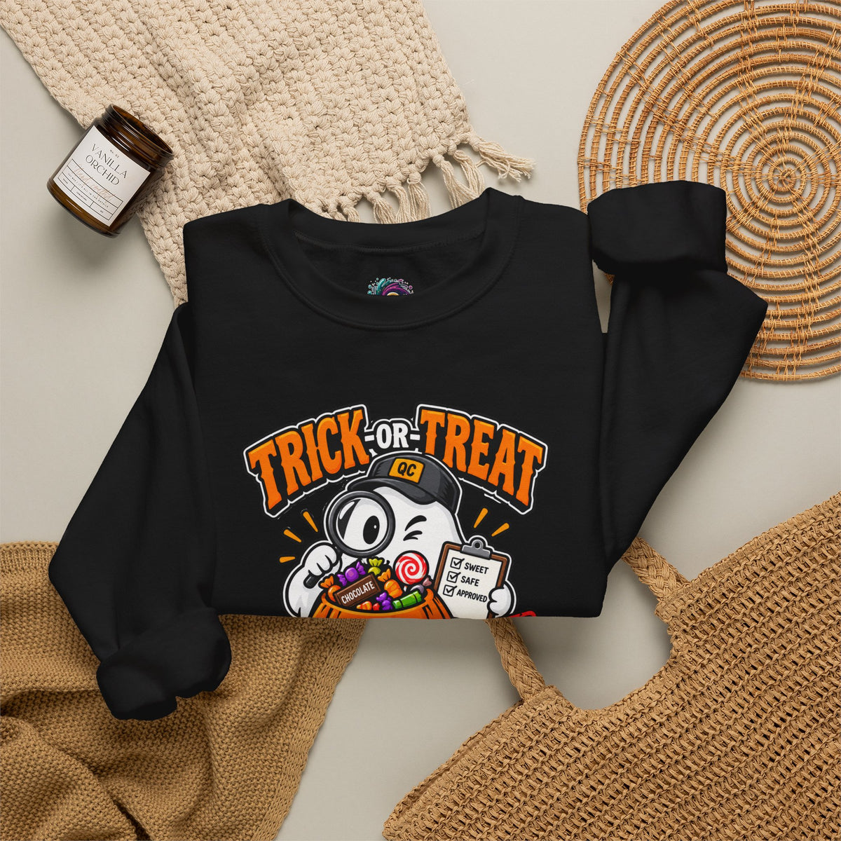 Trick-or-Treat Quality Control Sweatshirt – Funny Halloween Cozy Top