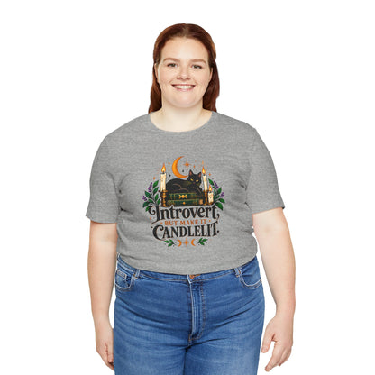 Introvert But Make It Candlelit T-shirt - Witchy Bookish Cat Tee