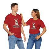 Pair of red t-shirts with bunny graphic and “Roll for Initiative” print