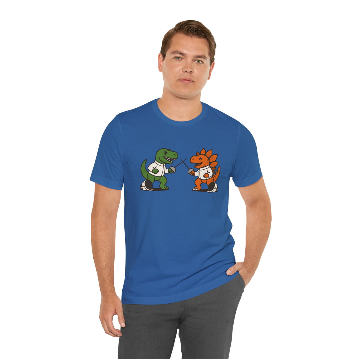 Dinosaur Fencing T-Shirt – T-Rex vs Stegosaurus Tee