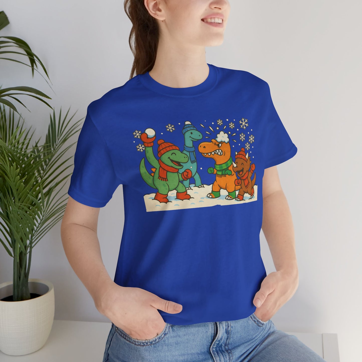 Dinosaur Snowball Fight T-Shirt – Funny Winter Dino Graphic Tee