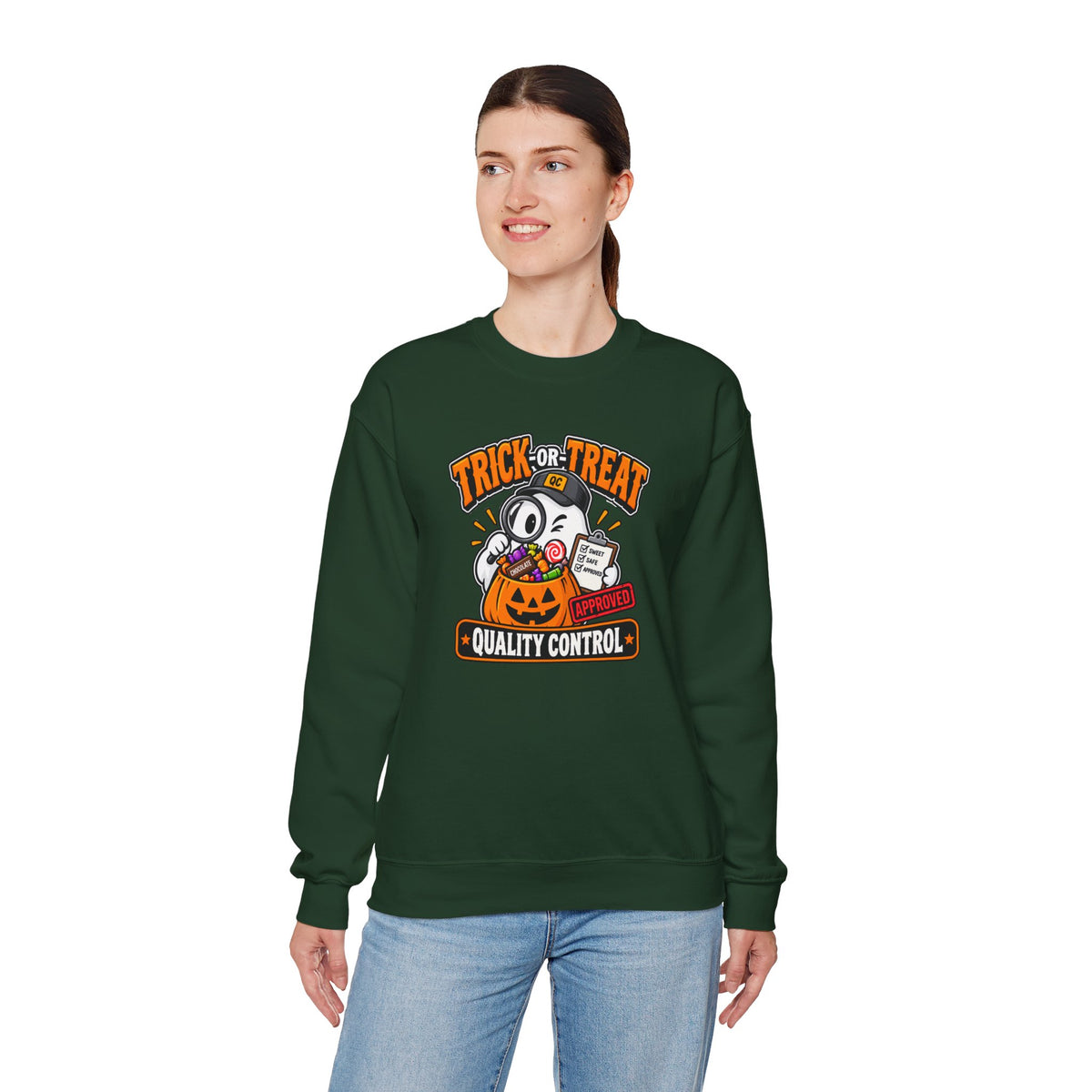 Trick-or-Treat Quality Control Sweatshirt – Funny Halloween Cozy Top