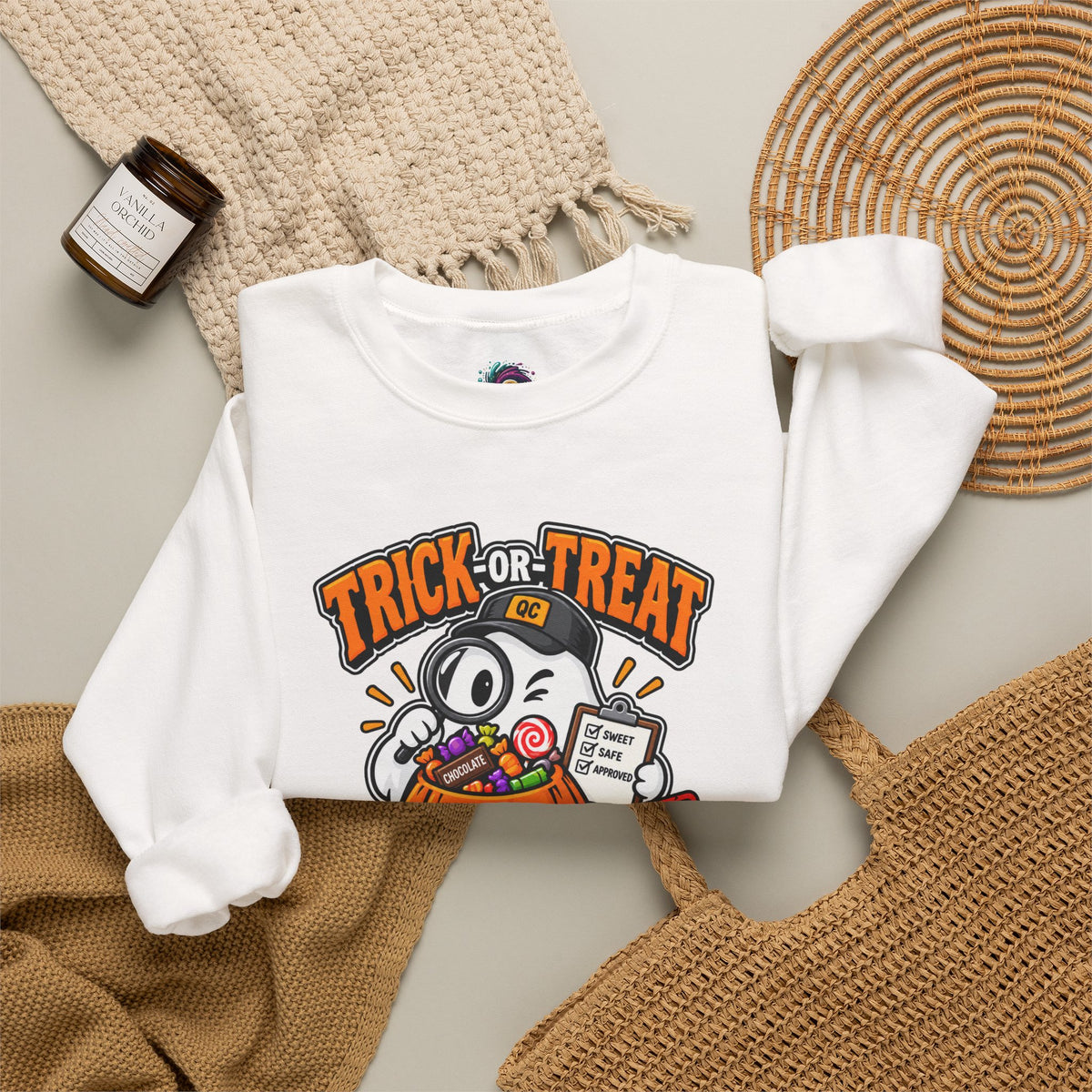 Trick-or-Treat Quality Control Sweatshirt – Funny Halloween Cozy Top