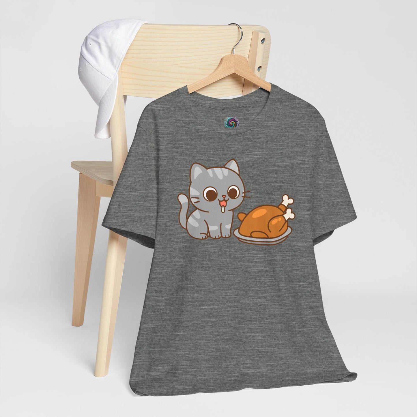 Thanksgiving Cat T-Shirt – Cute Hungry Cat and Turkey Tee