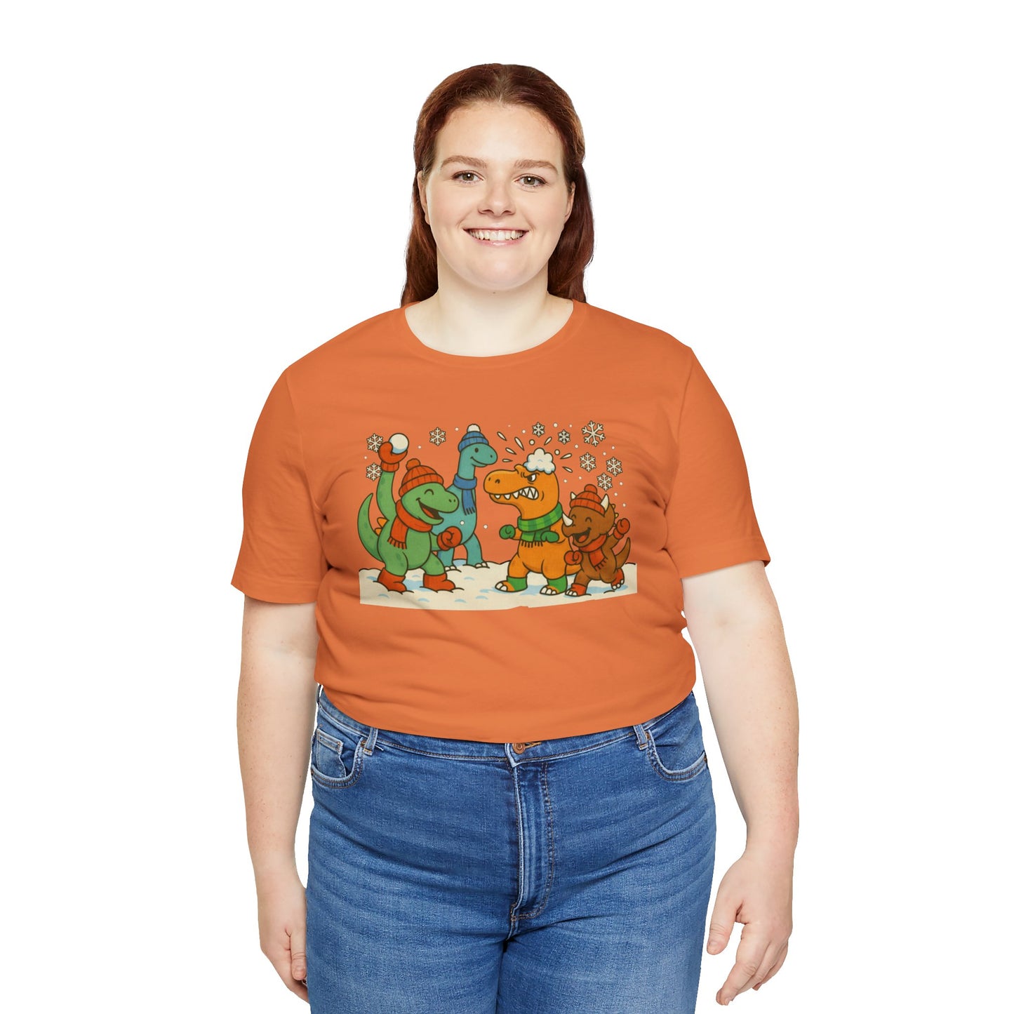 Dinosaur Snowball Fight T-Shirt – Funny Winter Dino Graphic Tee