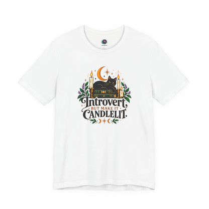 Introvert But Make It Candlelit T-shirt - Witchy Bookish Cat Tee
