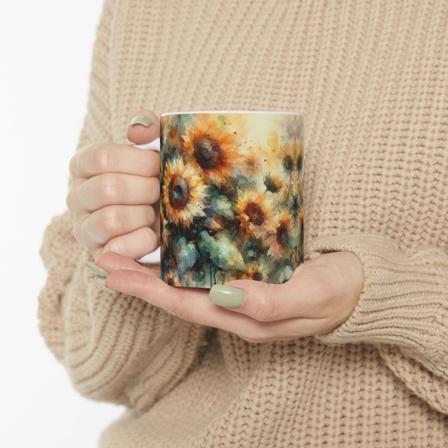 Watercolor Sunflower Mug | Artistic Floral Coffee Cup 11oz & 15oz - WhimSpin - https://whimspin.com