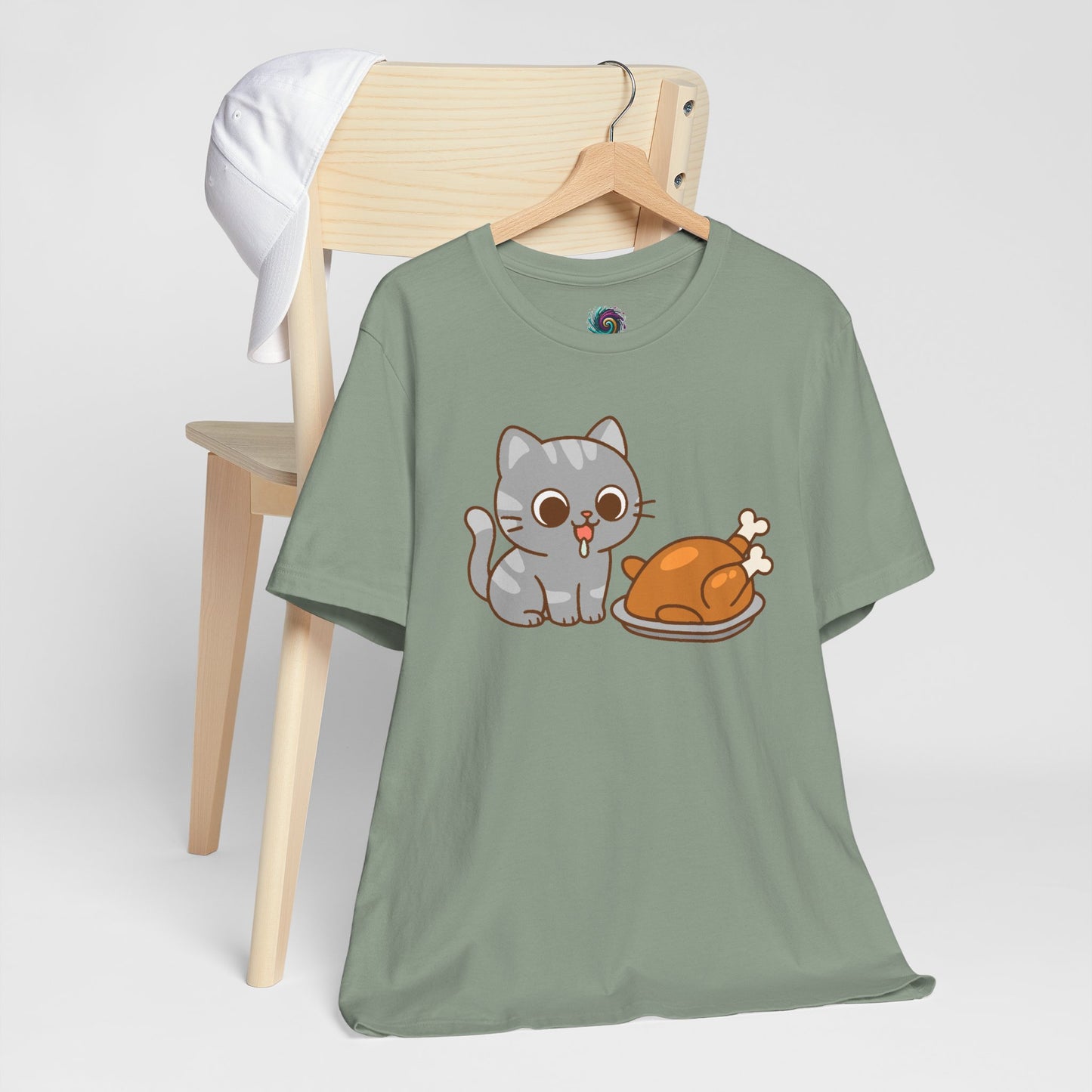 Thanksgiving Cat T-Shirt – Cute Hungry Cat and Turkey Tee