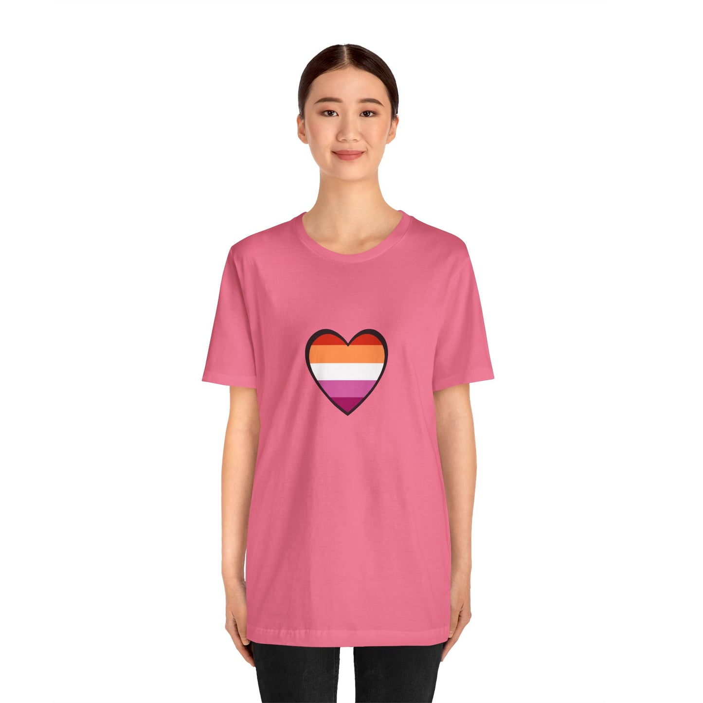 Lesbian Flag Heart T-Shirt – Bold LGBTQ+ Graphic Tee