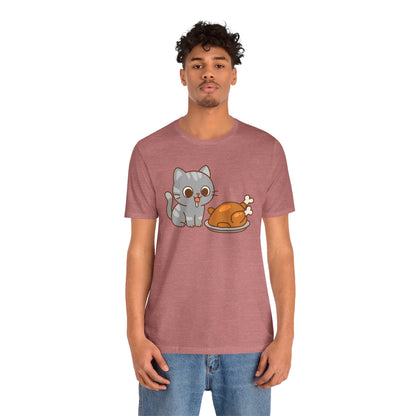 Thanksgiving Cat T-Shirt – Cute Hungry Cat and Turkey Tee