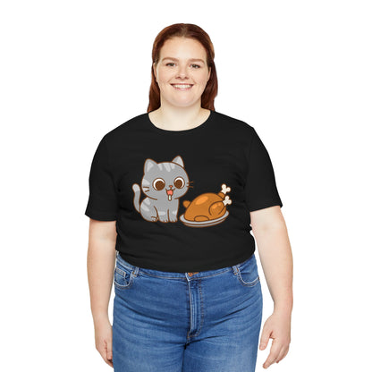 Thanksgiving Cat T-Shirt – Cute Hungry Cat and Turkey Tee