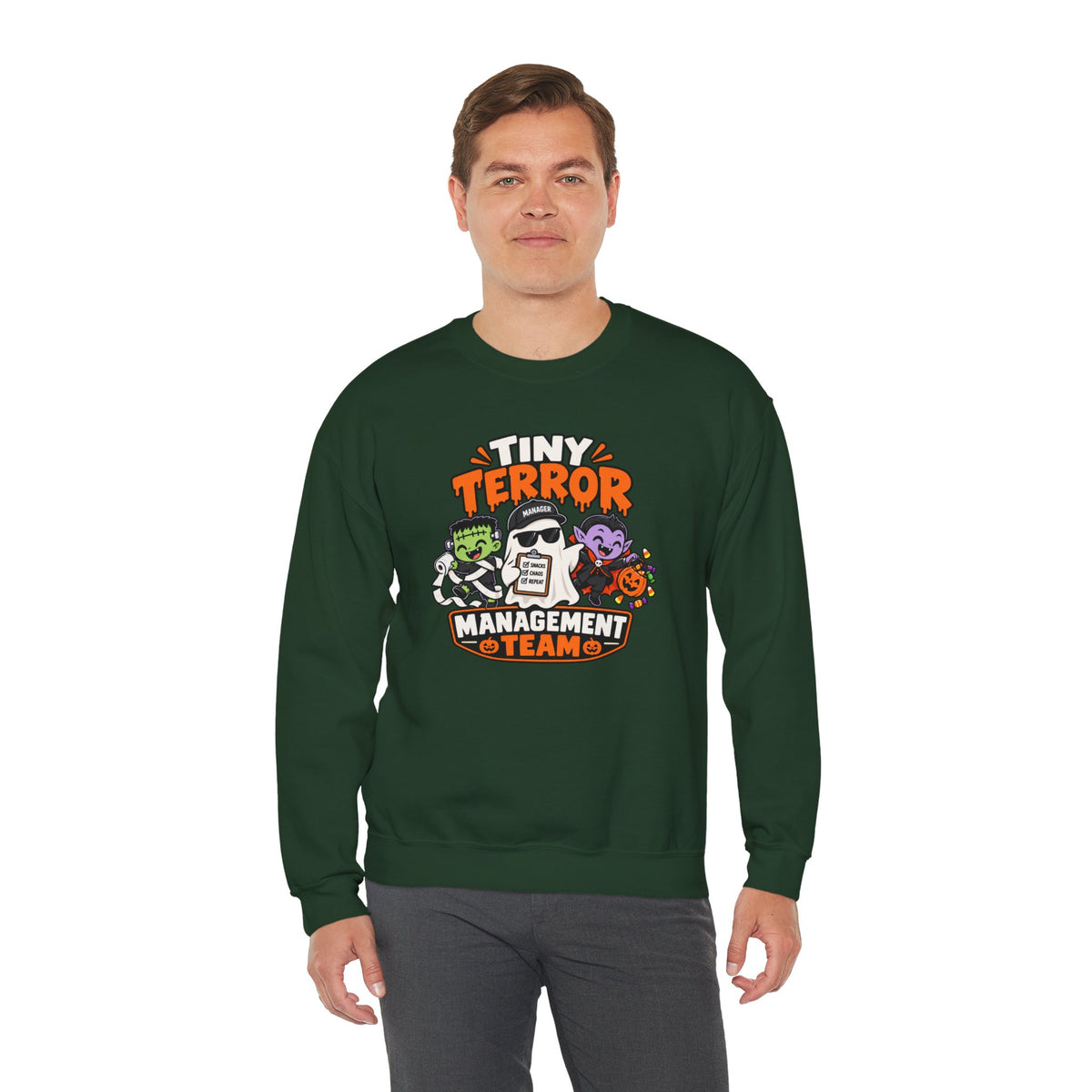 Tiny Terror Management Team Sweatshirt – Funny Halloween Parent Crewneck