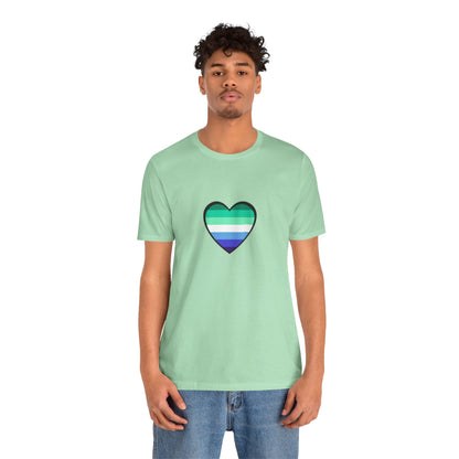 Gay Men’s Pride Flag Heart T-Shirt – LGBTQ+ Flag Design on Unisex Tee