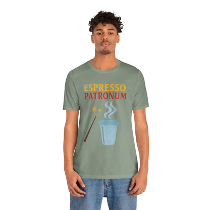 Espresso Patronum T-Shirt – Funny Coffee & Wizard Parody Tee