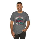 Heather gray crewneck T-shirt with colorful “GIRL DAD: Braids, Bows & Big Feelings” graphic