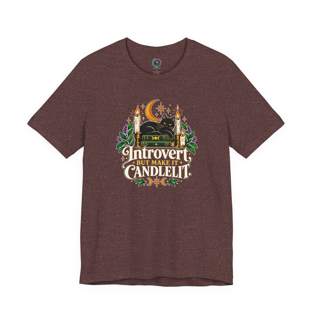 Introvert But Make It Candlelit T-shirt - Witchy Bookish Cat Tee