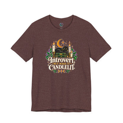 Introvert But Make It Candlelit T-shirt - Witchy Bookish Cat Tee