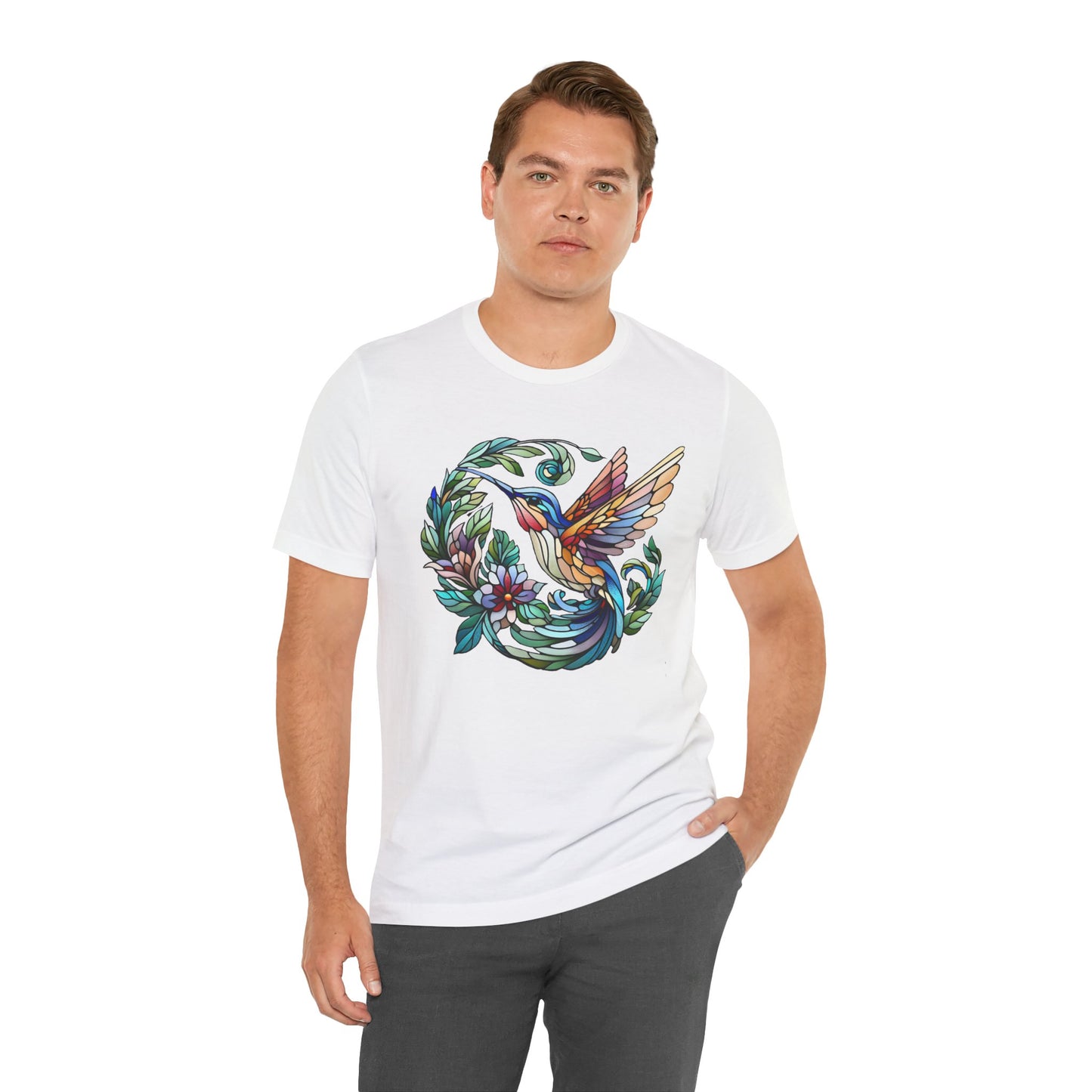 Stained Glass Hummingbird Tee – Vibrant Nature Shirt