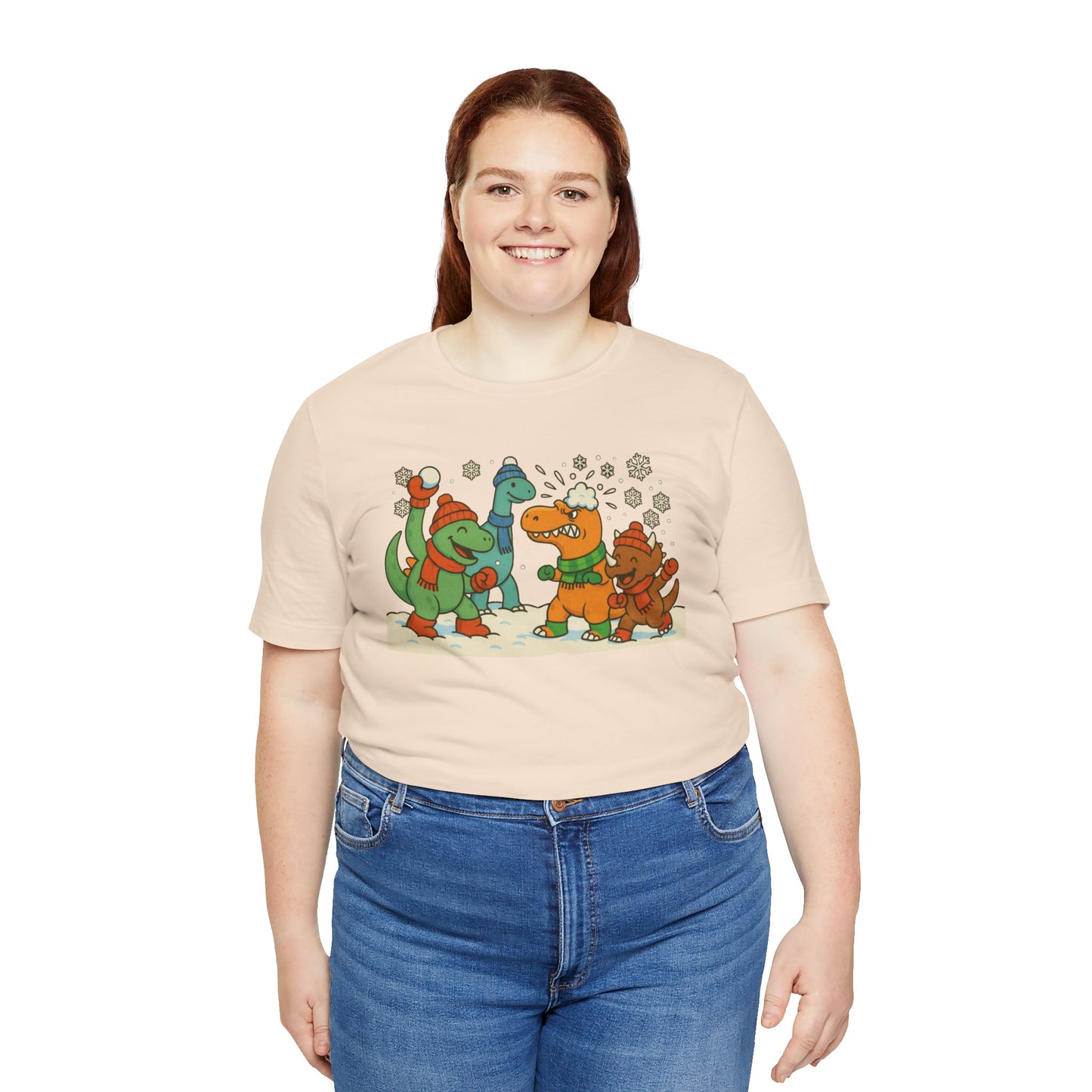 Dinosaur Snowball Fight T-Shirt – Funny Winter Dino Graphic Tee