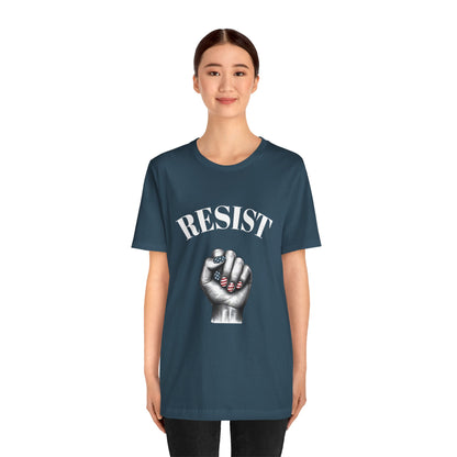 Resist Feminist Power Fist Tee – USA Flag Nails Protest Shirt