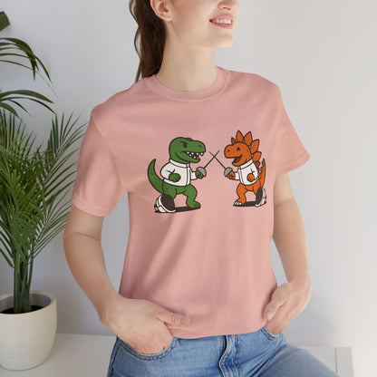 Dinosaur Fencing T-Shirt – T-Rex vs Stegosaurus Tee