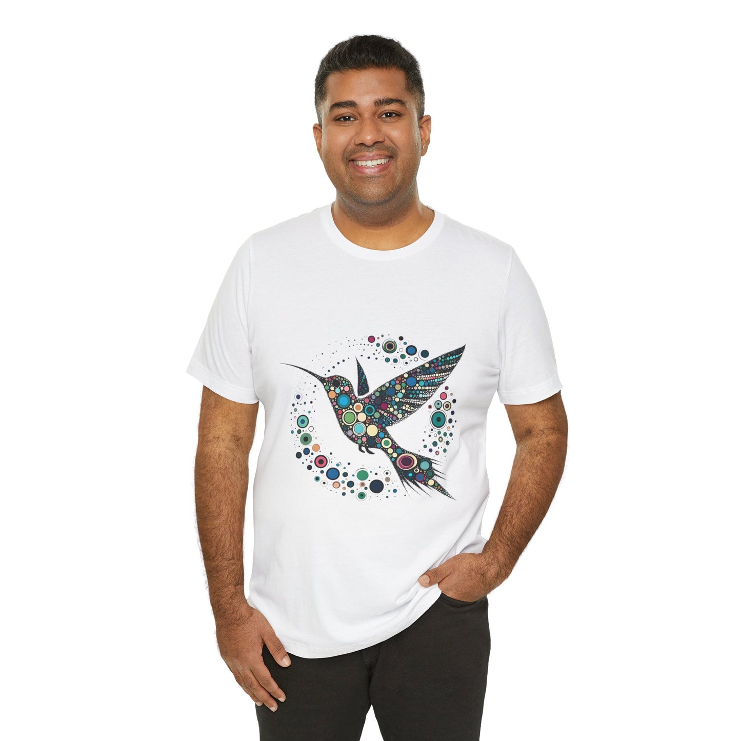 Hummingbird Dot Art T-Shirt – Colorful Nature-Inspired Graphic Tee
