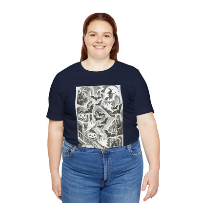 Haunted Hallways T-Shirt – Escher-Inspired Halloween Graphic Tee