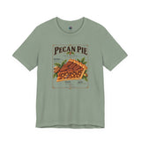 Sage green pecan pie graphic T-shirt with front illustration and crew neck