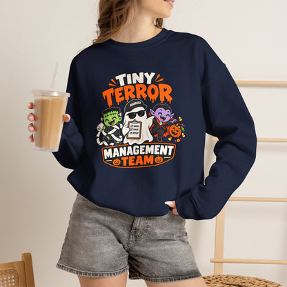 Tiny Terror Management Team Sweatshirt – Funny Halloween Parent Crewneck