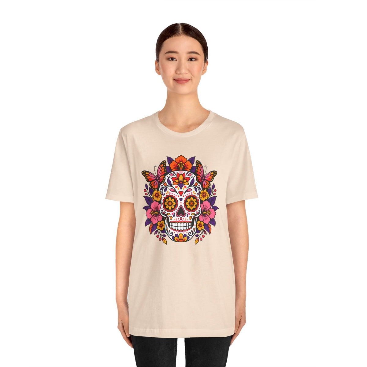 Floral Sugar Skull T-Shirt – Colorful Día de los Muertos Inspired Tee
