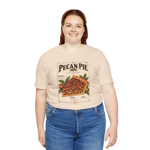 Soft cream pecan pie graphic T-shirt with vintage chest illustration, crew neck short sleeves