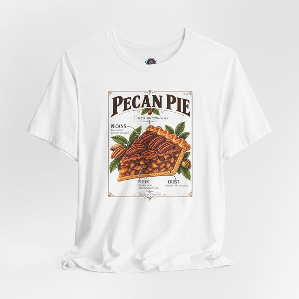 White pecan pie graphic T-shirt with front illustration, crew neck