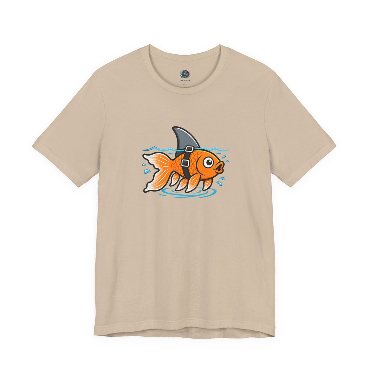 Tan graphic T-shirt with orange fish-shark swimming front print